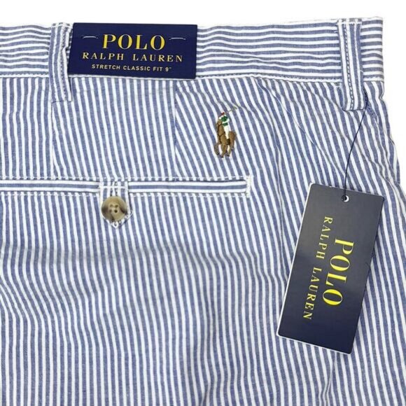 NWT POLO Ralph Lauren Men's 9" Striped Classic Fit Shorts Size 52 B Blue / White - Picture 9 of 9